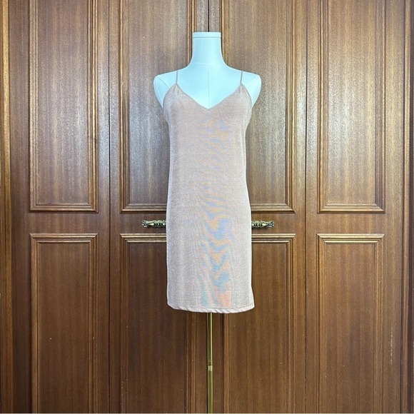 Zara Dresses & Skirts - Zara Tan Silky Spaghetti Adjustable Strap Dress V-neckline Women Small